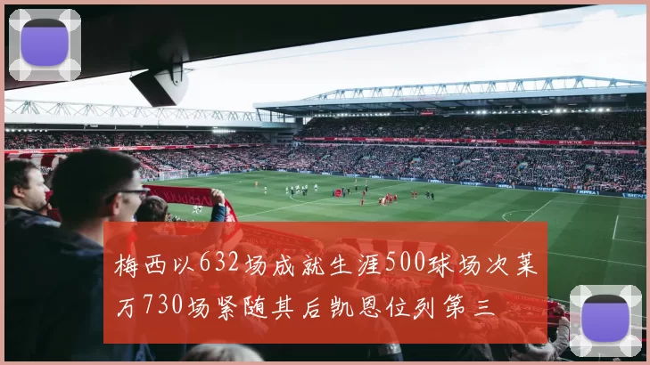 梅西以632场成就生涯500球场次莱万730场紧随其后凯恩位列第三